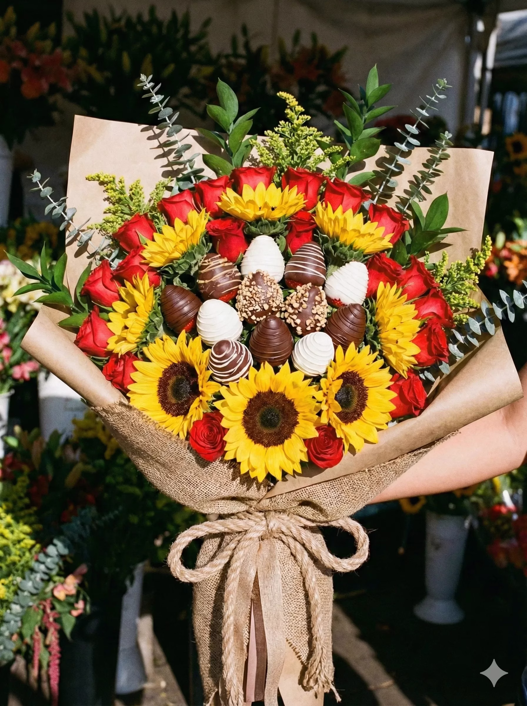 Maxi Bouquet Roses and Sunflowers - Premium