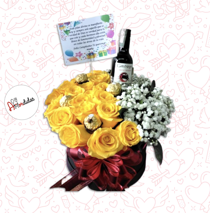 Arreglos florales a Domicilio Bogotá - Tambor de rosas con vino -