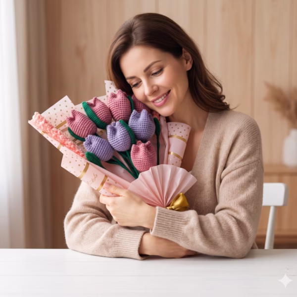 Detalle Sorpresa Bogotá Día de la Madre – Ramo Tulipanes en Crochet